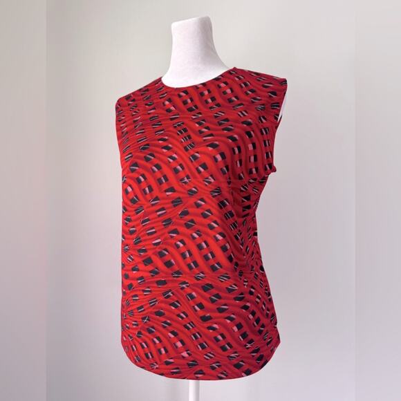 Vintage Y2K Susan Lawrence Red Abstract Print Lightweight Sleeveless Blouse - Picture 2 of 6